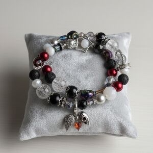 Sterling Silver Skull Wing Charm Wire Bracelet